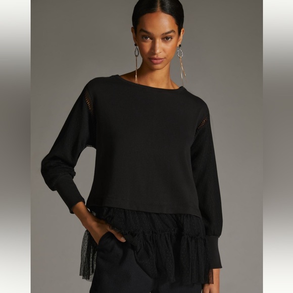 By Anthropologie Black Tulle Layered Sweatshirt - Picture 3 of 10